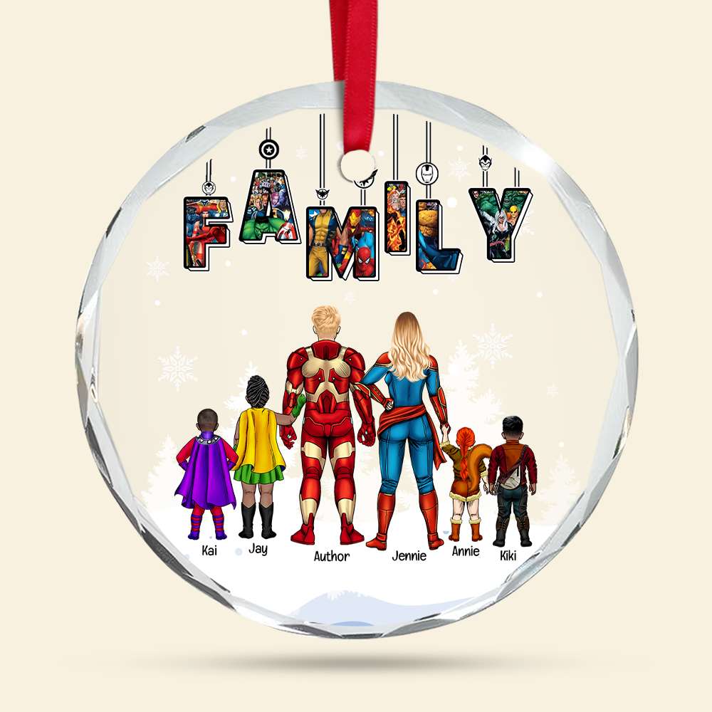 Personalized Superhero Family Glass Ornament Gift for Christmas