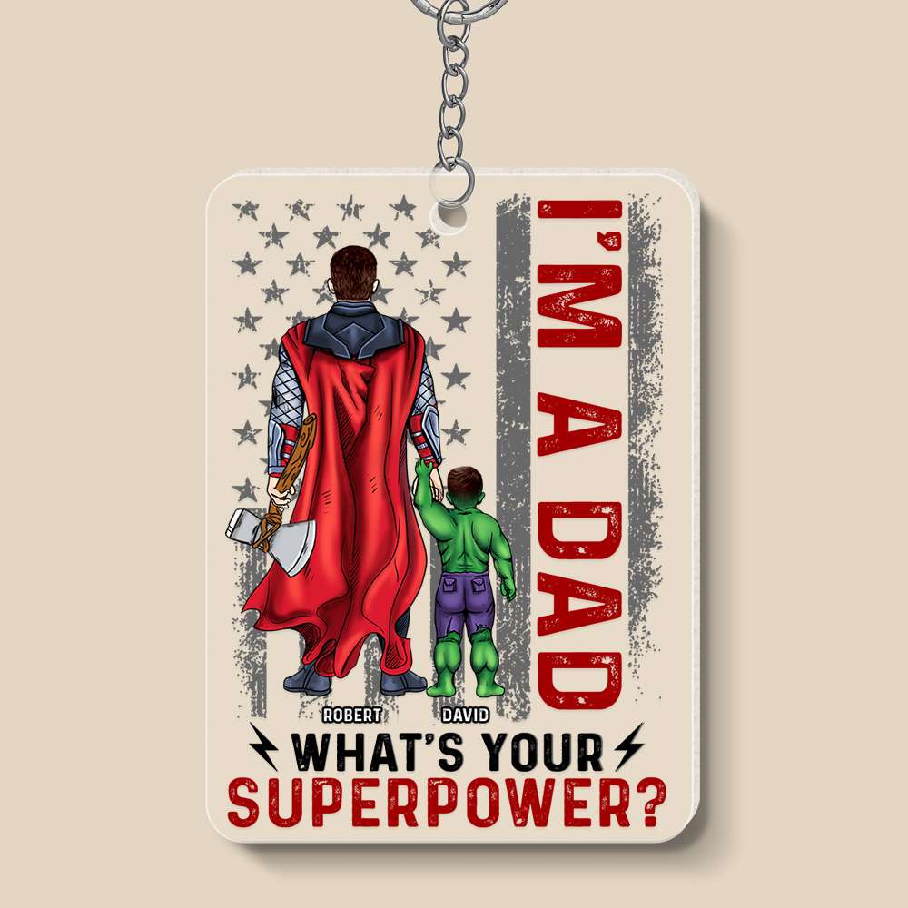 Personalized Superhero Acrylic Keychain Gift for Dad