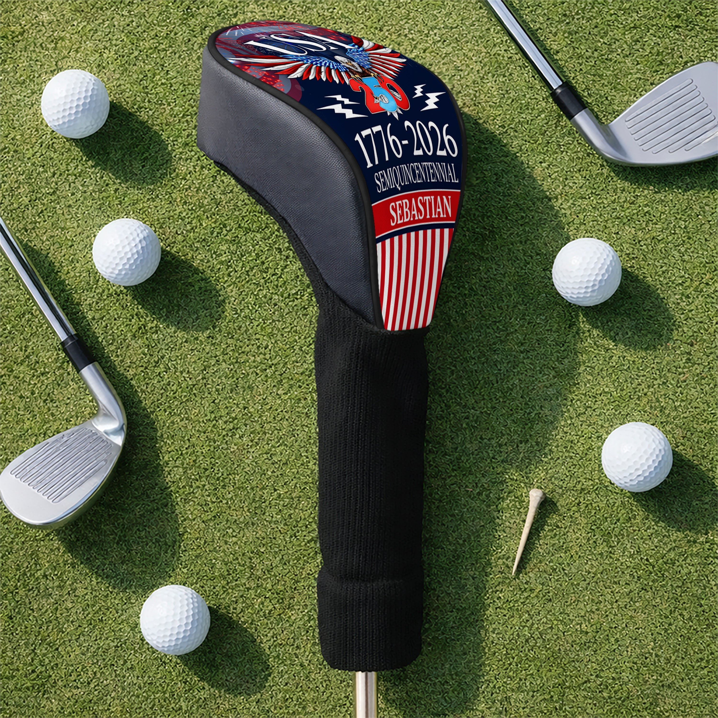 Personalized Golf Club Head Cover 250 Years America Gift for Dad HN590 - Golf Club Head Cover GradoCreations