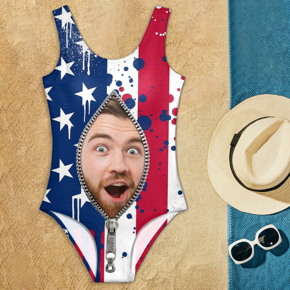 Personalized Photo Swimsuit USA Flag Gift for Her HN590 - Swimsuit GradoCreations