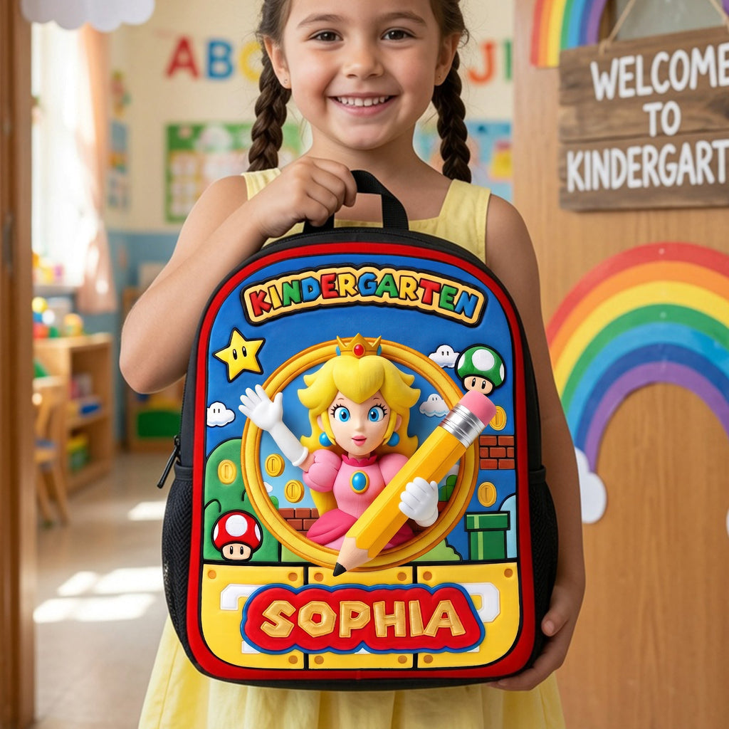 Personalized Mario Cartoon School Backpack for Kids with Name
