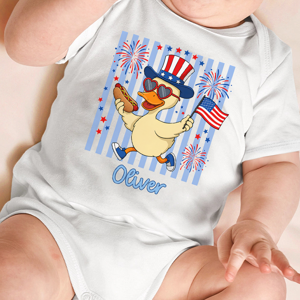 Personalized Patriotic Duck Baby Onesie Gift for 4th of July HN590 - Baby Shirt GradoCreations