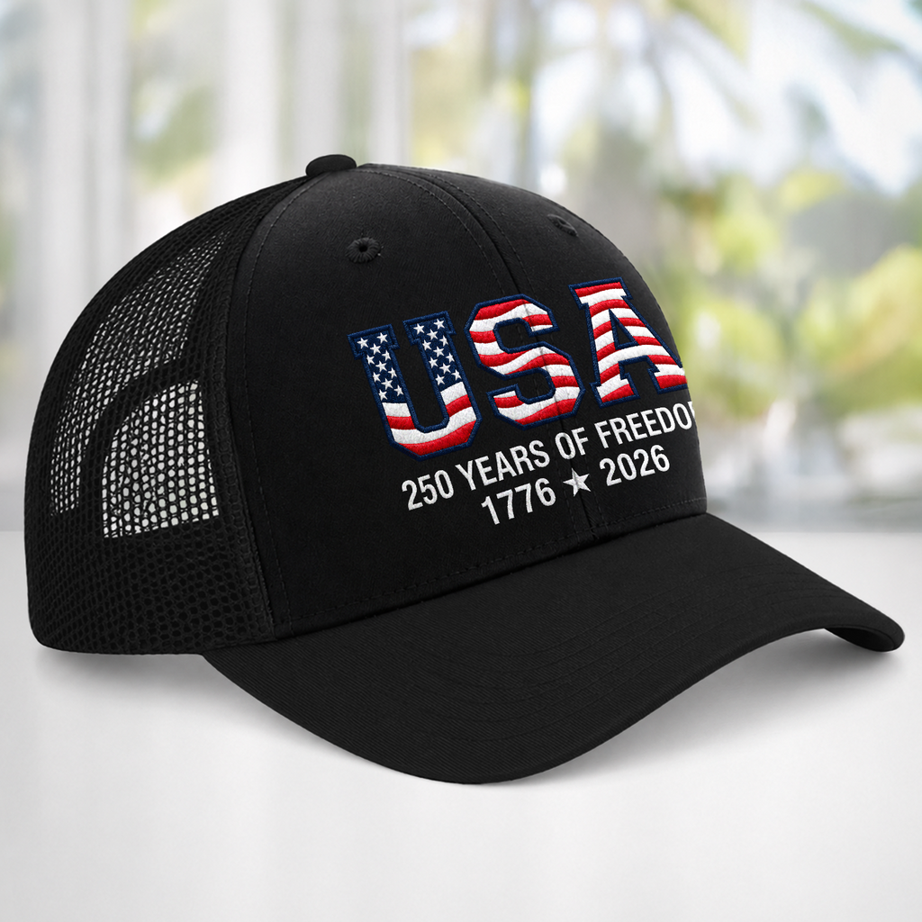 Personalized Embroidered Trucker Hat 250 Years USA Gift for Dad HN590 - Embroidered Trucker Hat GradoCreations