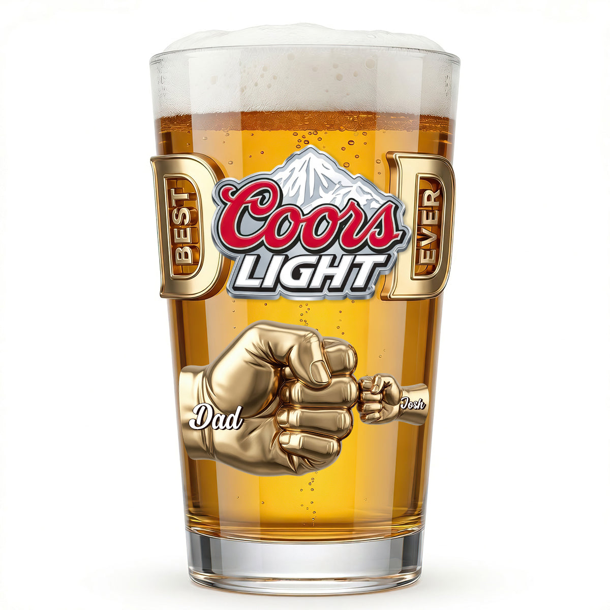 Personalized Beer Glass Best Dad Ever Fist Bump Gift for Dad