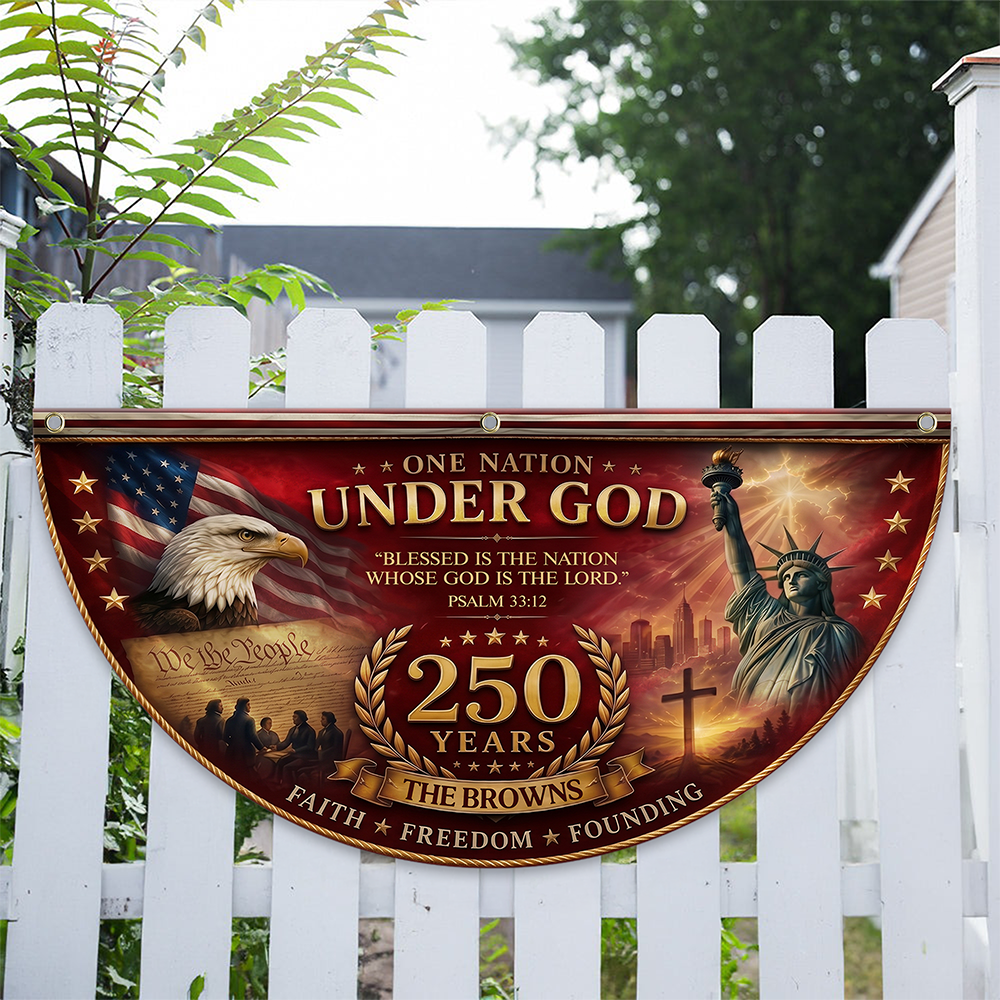 Personalized One Nation Under God Non-Pleated Fan Flag Gift for Family Independence Day HN590 - Non-Pleated Fan Flag GradoCreations