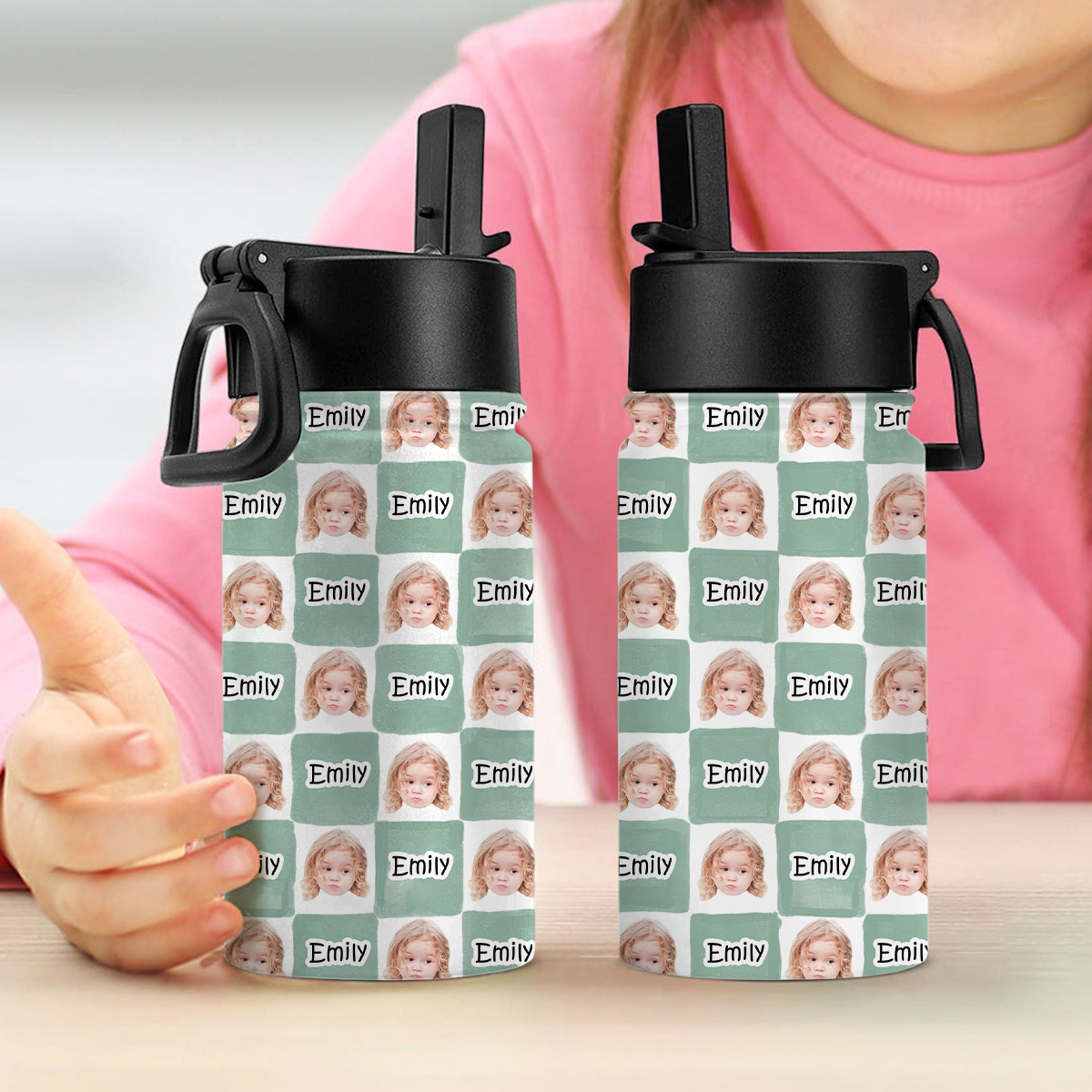 Personalized Water Bottle with Photo & Name Custom Gift for Kids HN590 - Kid Water Bottle With Straw GradoCreations