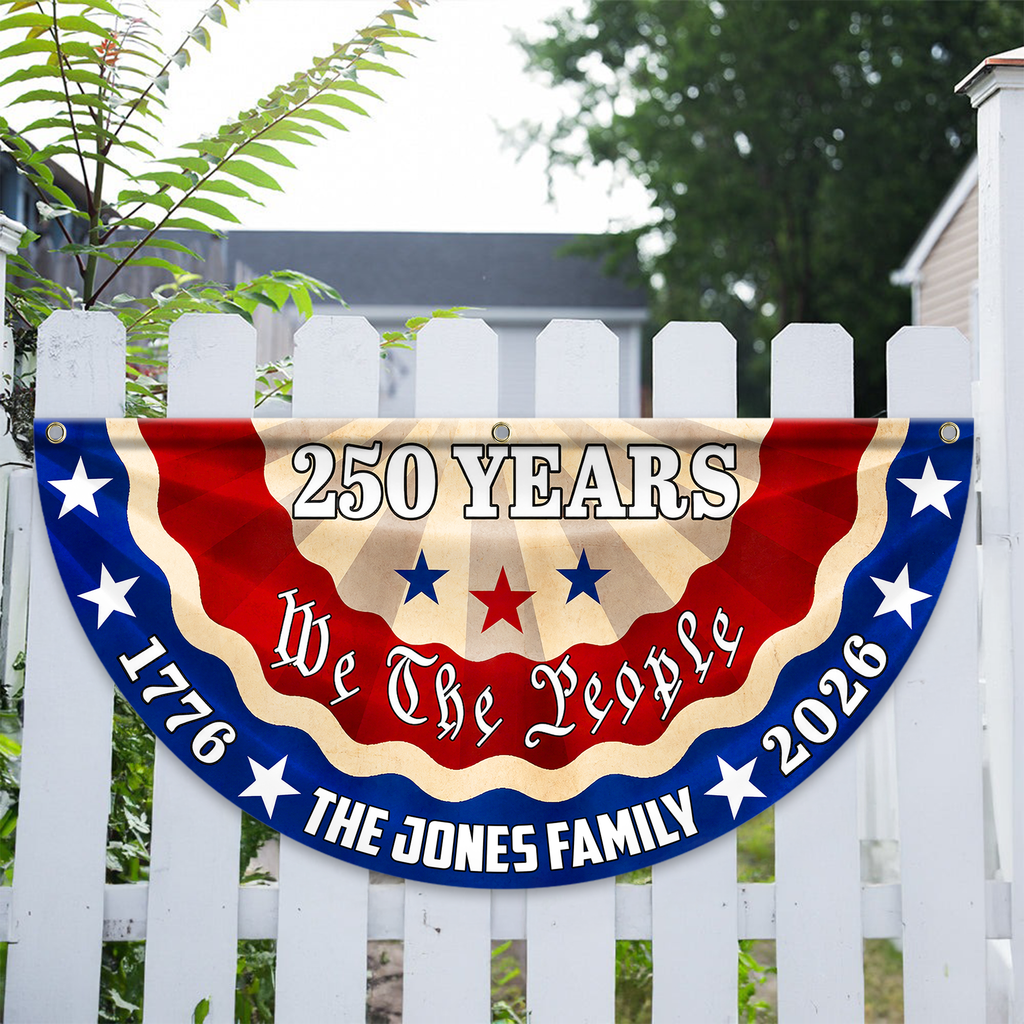 Personalized 250th Independence Day Family Flag Custom Name Gift HN590 - Non-Pleated Fan Flag GradoCreations