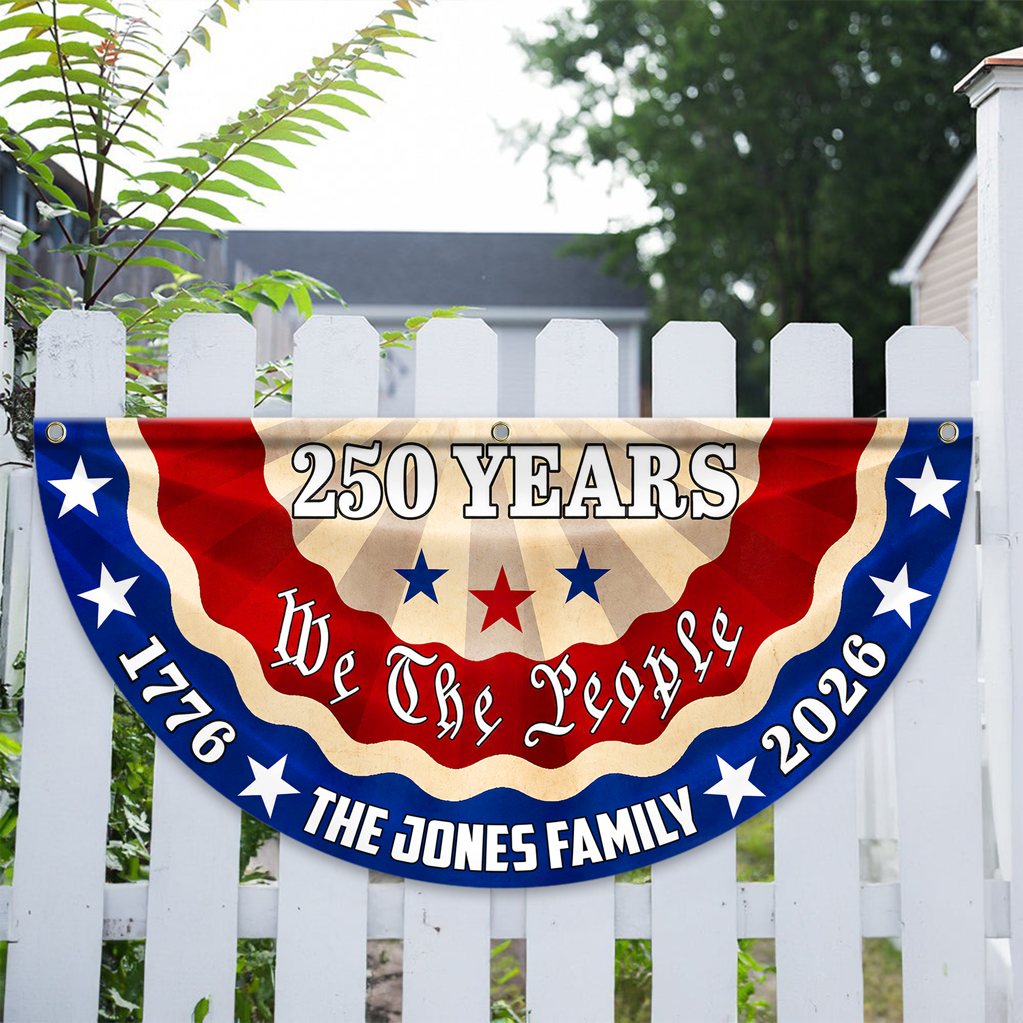 Personalized 250th Independence Day Family Flag Custom Name Gift HN590 - Non-Pleated Fan Flag GradoCreations