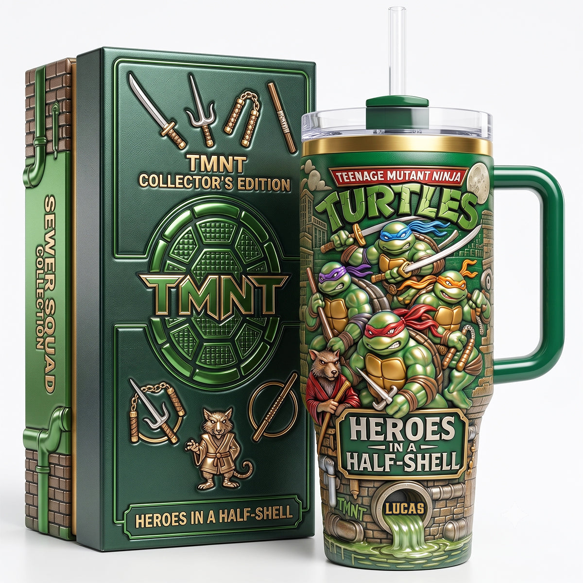 Personalized TMNT Tumbler with Handle for Movie Fans Gift
