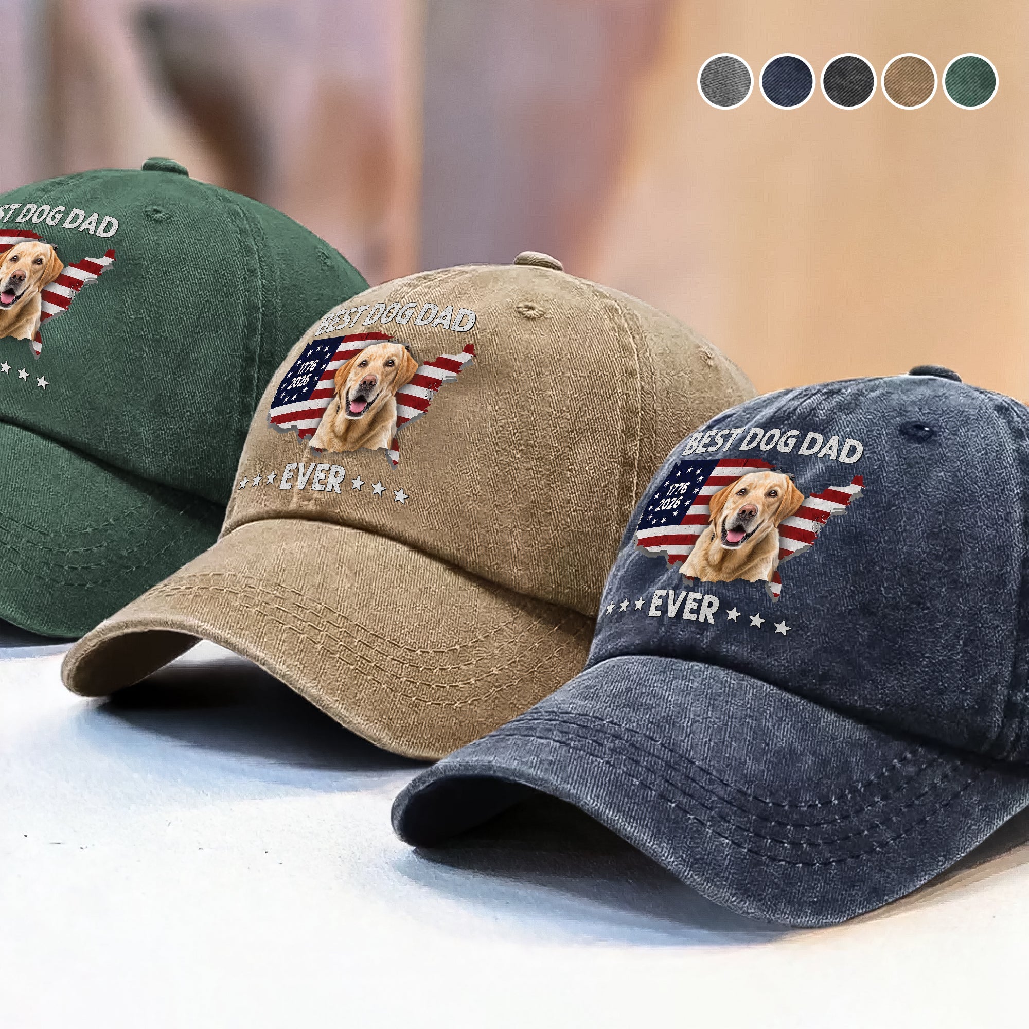 Personalized Washed Denim Baseball Cap Custom Photo Gift for Dog Dad HN590 - Washed Denim Baseball Cap GradoCreations