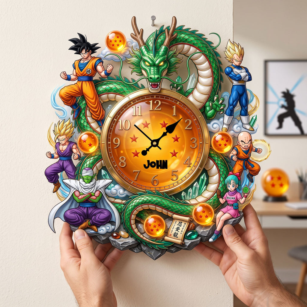 Personalized Dragon Ball Wall Clock Custom Name Gift for Movie Fans Wall Hanging Clock GradoCreations