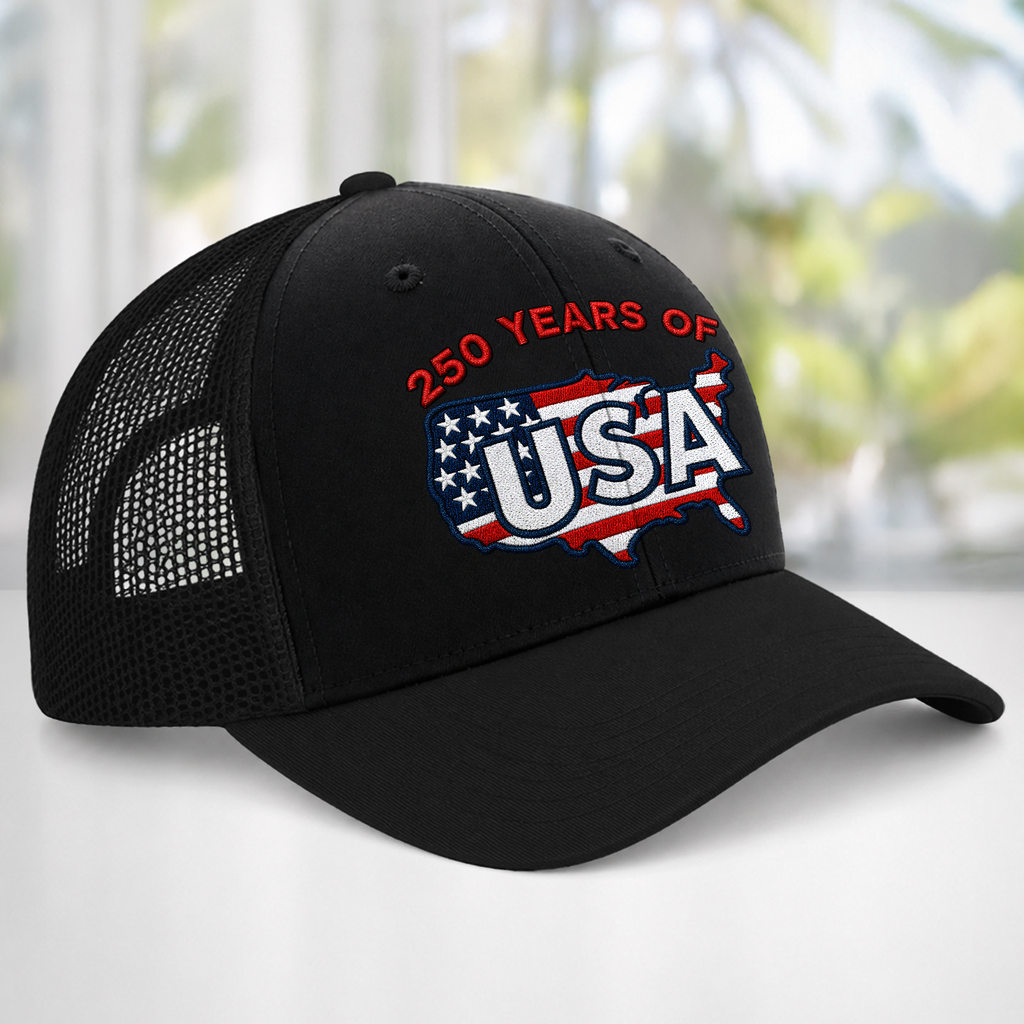 Personalized 250 Years of America Trucker Hat Gift for July 4th HN590 - Embroidered Trucker Hat GradoCreations