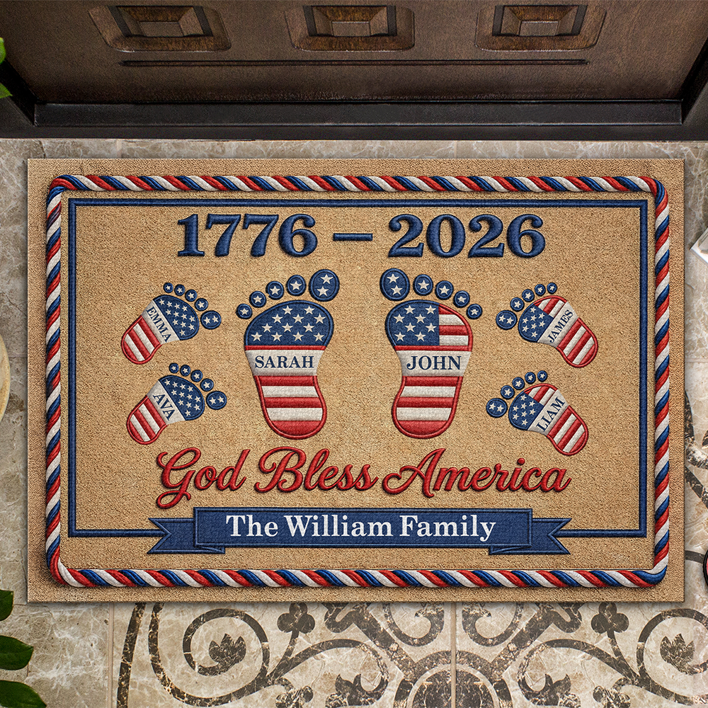 Personalized God Bless America Doormat Patriotic Gift for Family HN590 - Doormat GradoCreations