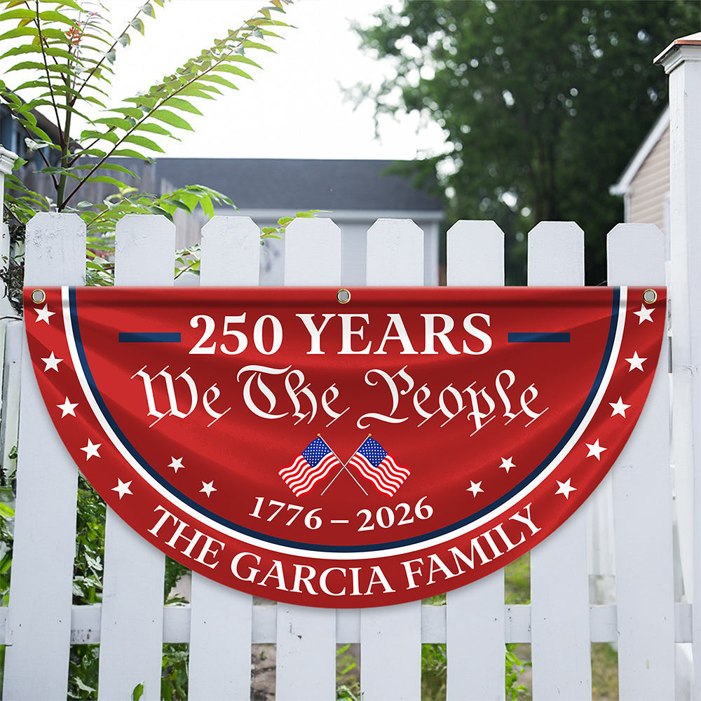 Personalized Family Name Flag 250 Years America Independence Gift HN590 - Non-Pleated Fan Flag GradoCreations