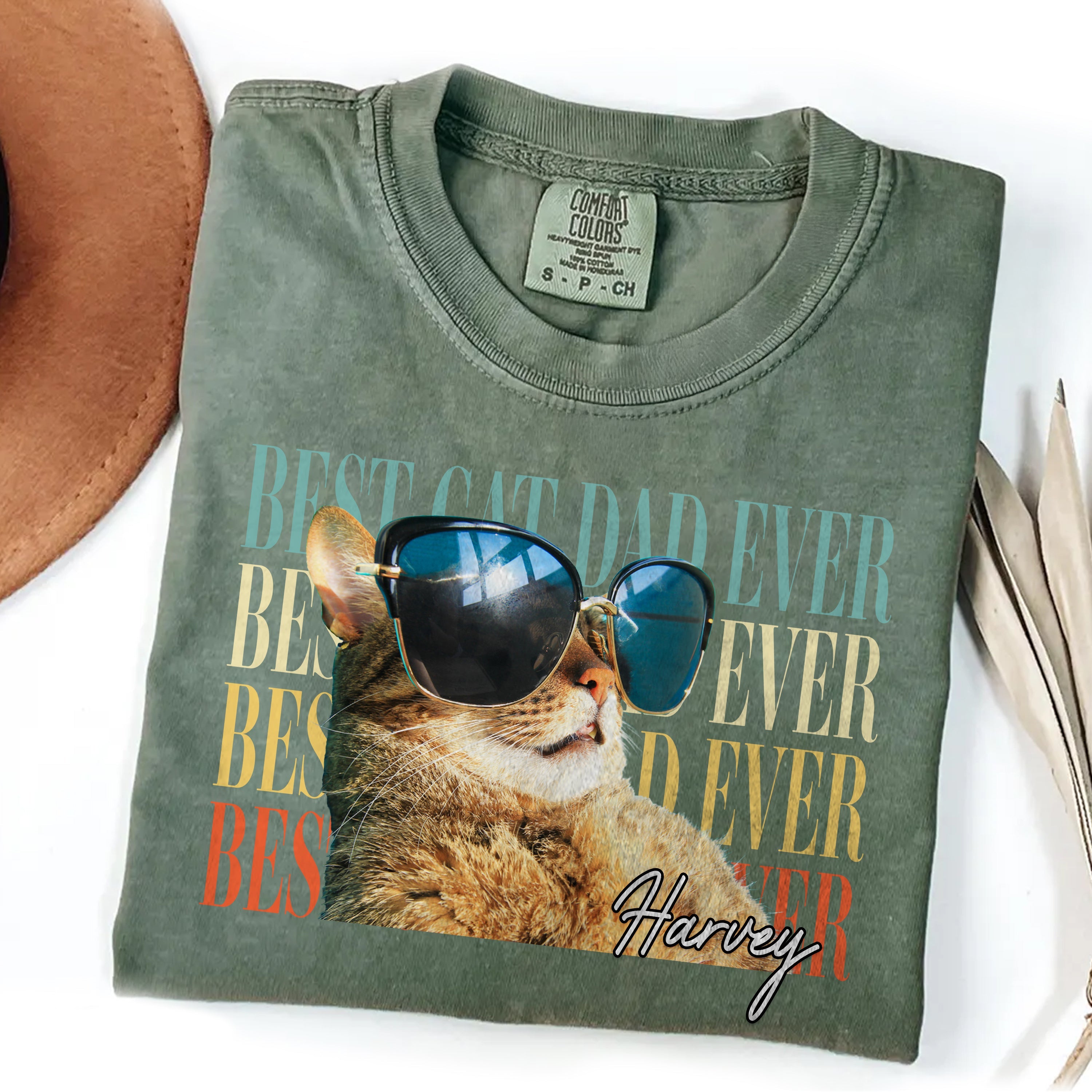 Personalized Vintage Photo Comfort Shirt Gift for Cat Dad Comfort Shirt GradoCreations
