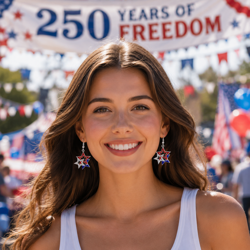 4th of July Patriotic American Flag Earrings for Women HN590 - America Earrings fix GradoCreations