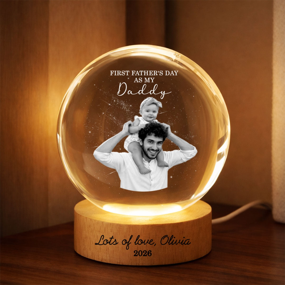 Personalized Crystal Globe Lamp First Father's Day Gift for Dad