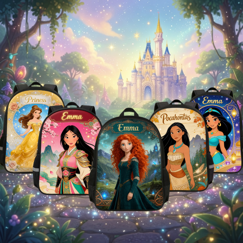 Personalized Princess Backpack Set with Lunch Bag & Water Bottle | Back to School Gift