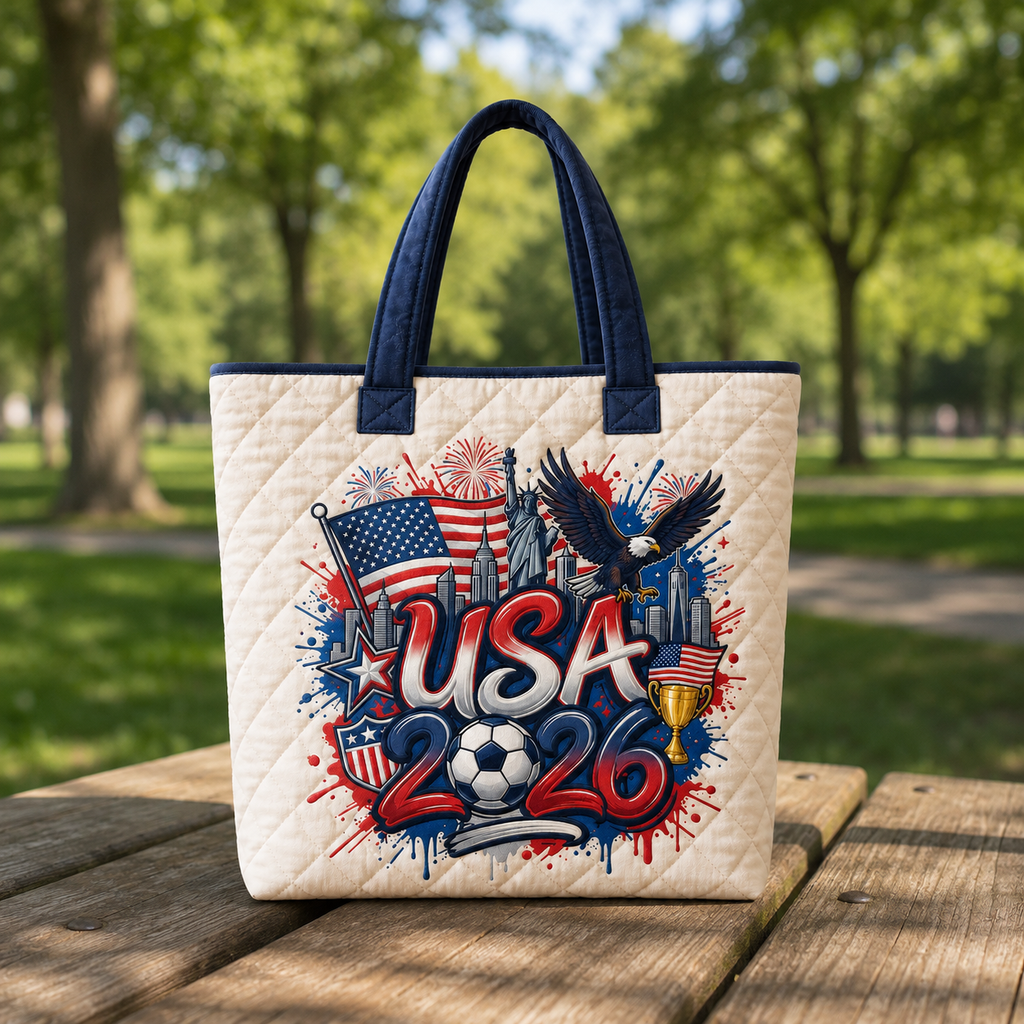 USA 2026 Soccer Cup Quilted Tote Bag - Gift for Football Fans