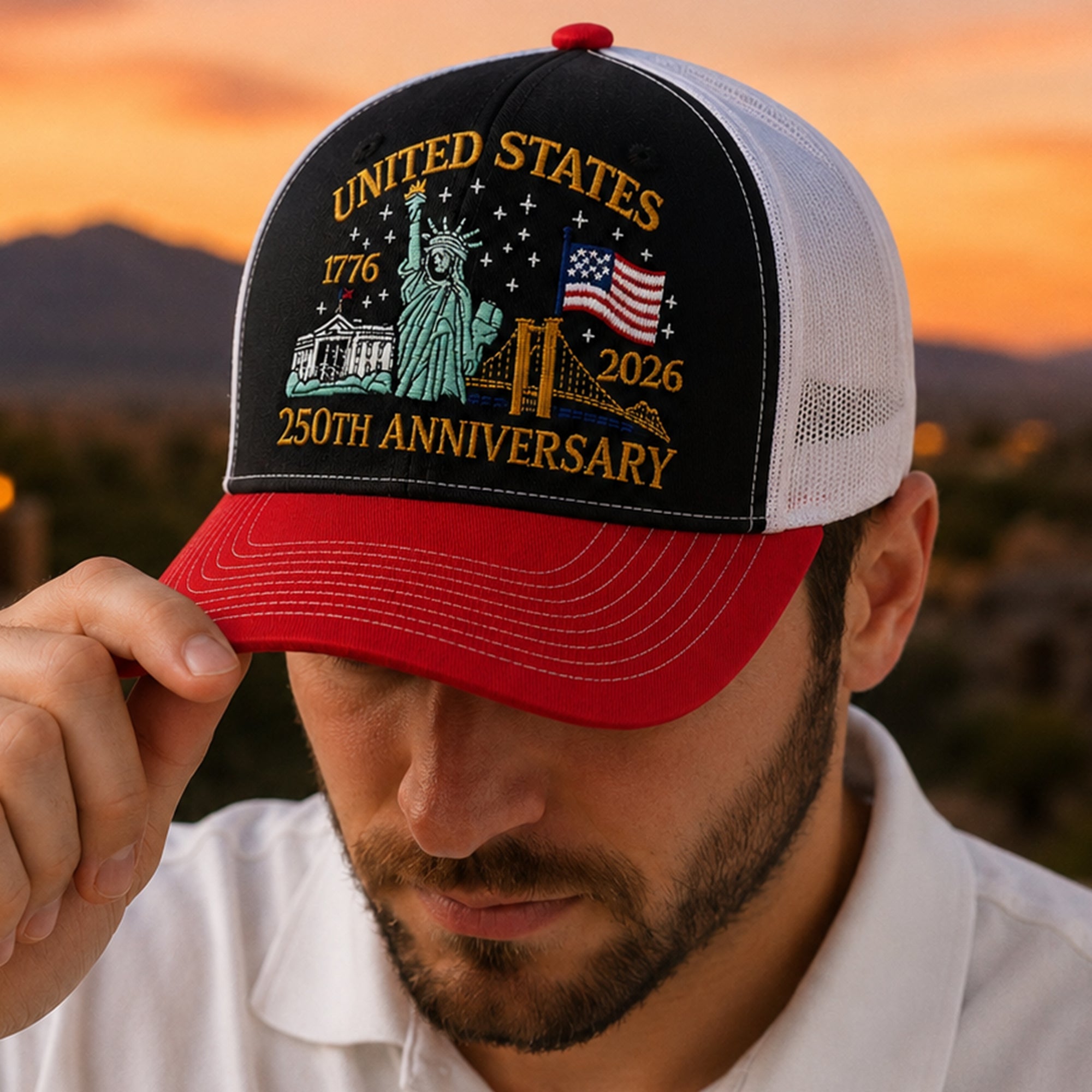 Personalized USA Patriotic Trucker Hat 250th Anniversary Gift HN590 - Embroidered Trucker Hat GradoCreations