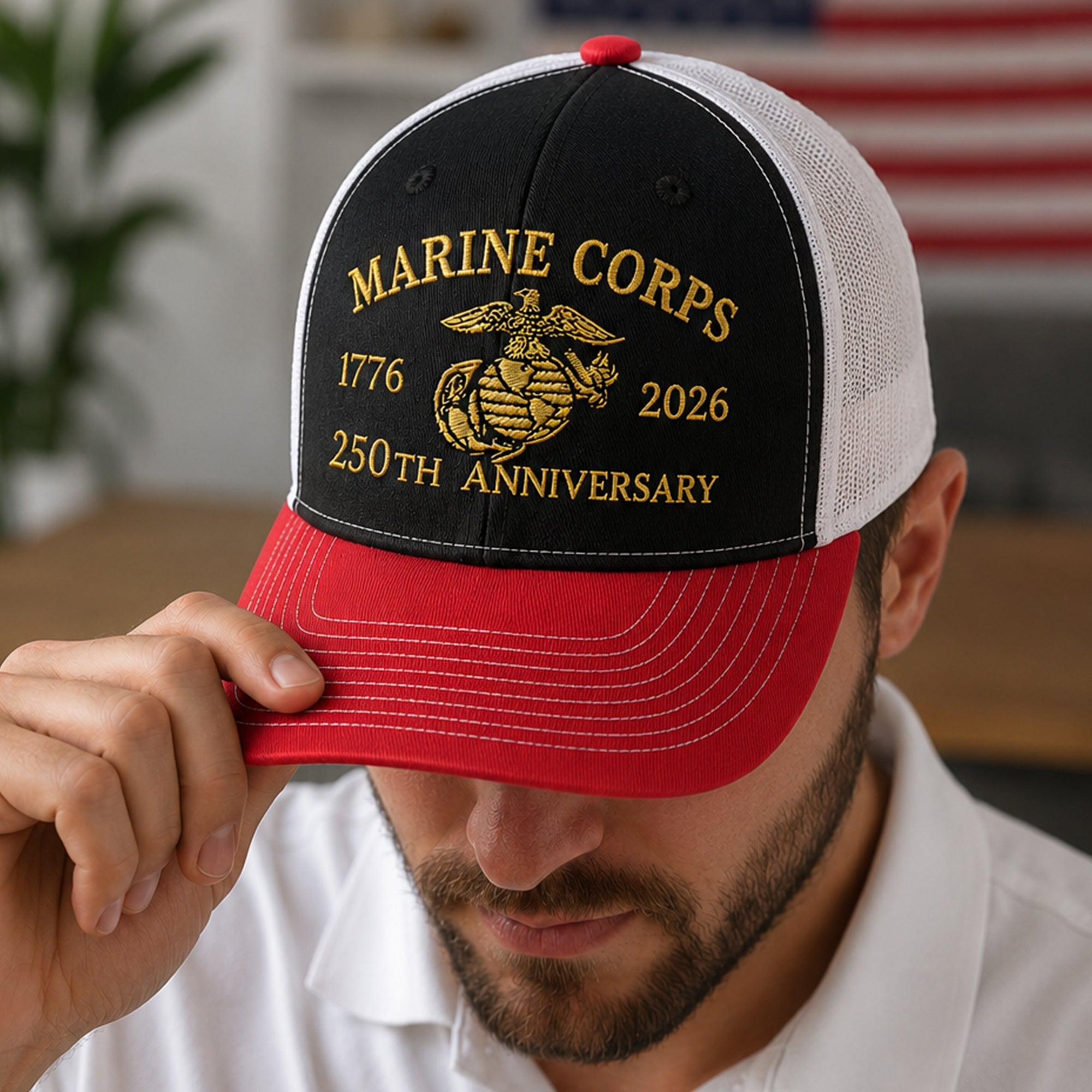 Personalized Marine Corps Trucker Hat Custom Embroidery Gift HN590 - Embroidered Trucker Hat fix GradoCreations