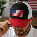 Personalized American Flag Trucker Hat Custom Gift for Dad HN590 - Embroidered Trucker Hat fix GradoCreations