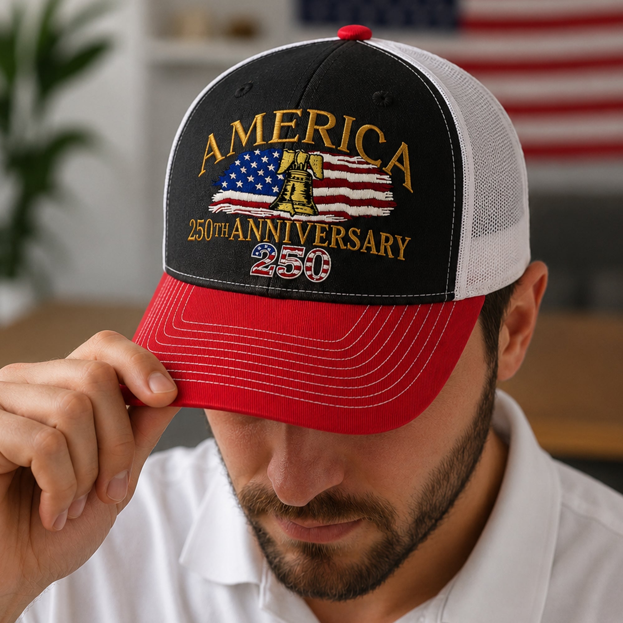 Personalized 250th Anniversary Trucker Hat Custom Name Gift HN590 - Embroidered Trucker Hat fix GradoCreations