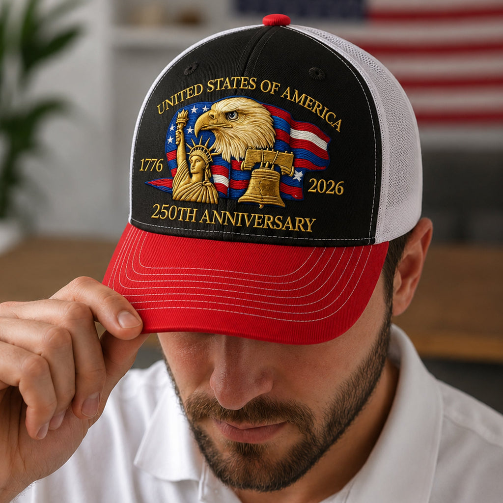 Personalized USA 250th Anniversary Embroidered Trucker Hat Gift HN590 - Embroidered Trucker Hat GradoCreations