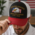 Embroidered Eagle Trucker Hat Custom 250th Anniversary Gift HN590 - Embroidered Trucker Hat fix GradoCreations