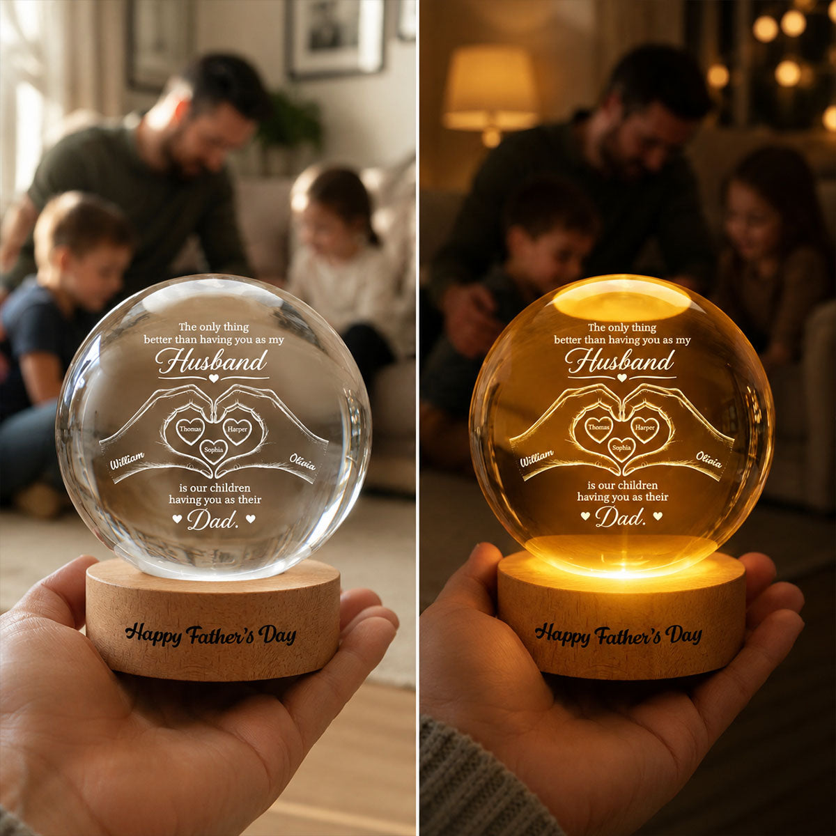 Personalized Crystal Globe Lamp Gift for Dad Husband - Heart Design