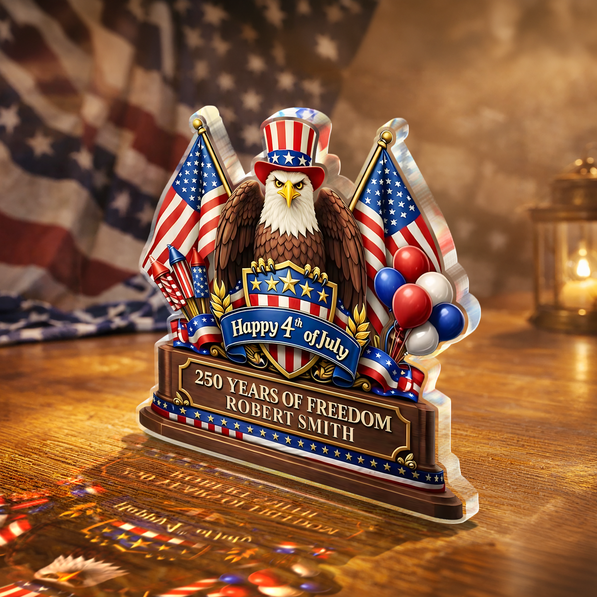 Personalized 250 Years of Freedom Acrylic Block Plaque for 4th of July Gift HN590 - Acrylic Block Plaque GradoCreations