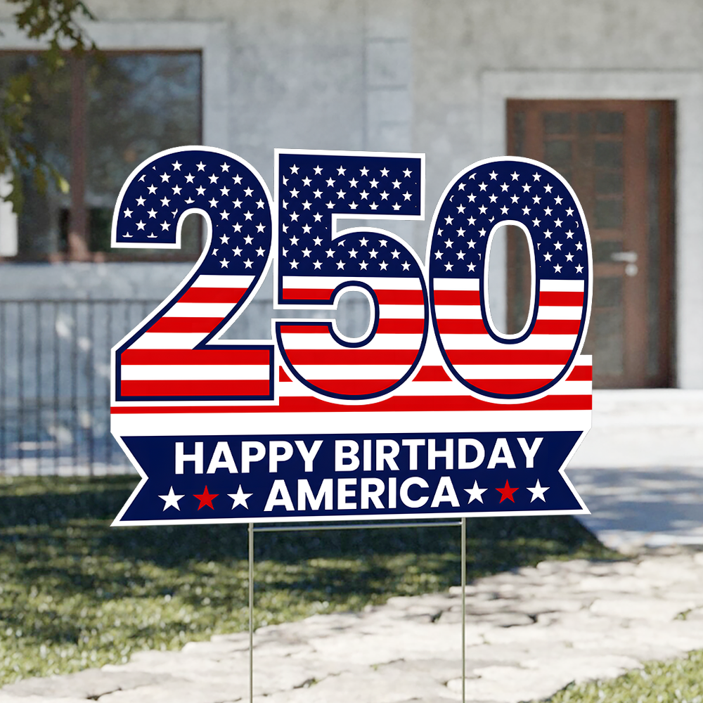 Personalized Happy Birthday America Yard Sign Custom Name 4th of July Decor HN590 - Yard Sign GradoCreations