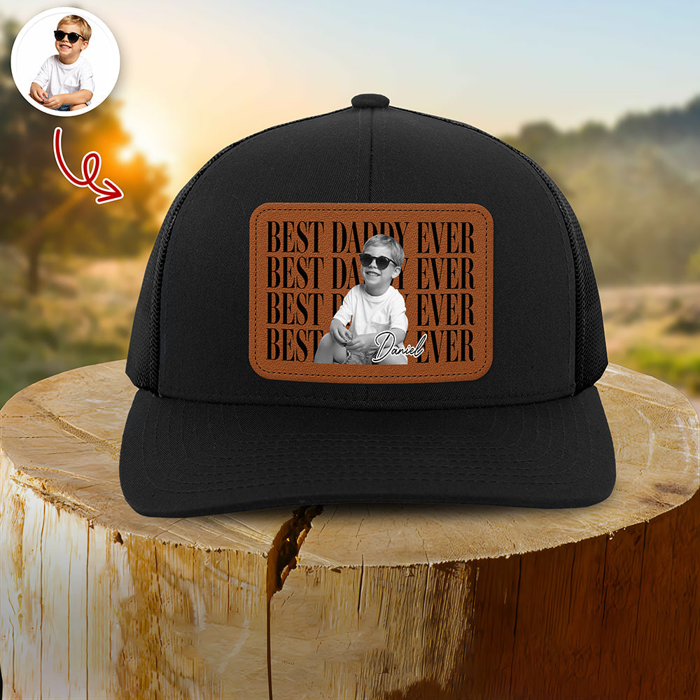 Personalized Leather Patch Hat Best Dad Ever Gift for Father's Day HN590 - Leather Patch Hat GradoCreations