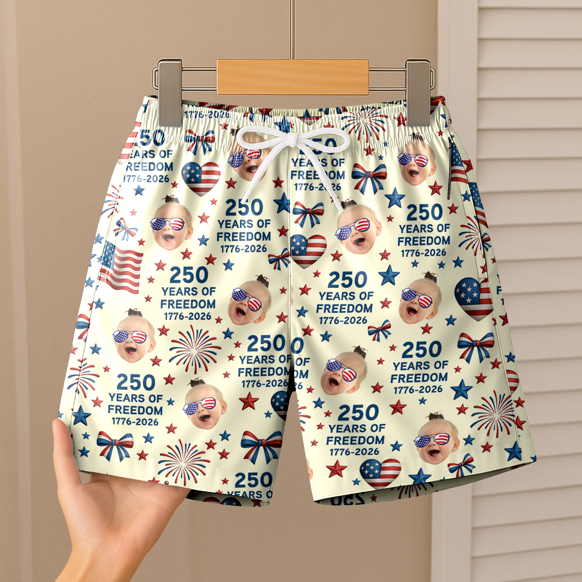 Personalized Photo Beach Shorts 250 Years of Freedom Gift for Dad HN590 - Beach-Shorts GradoCreations
