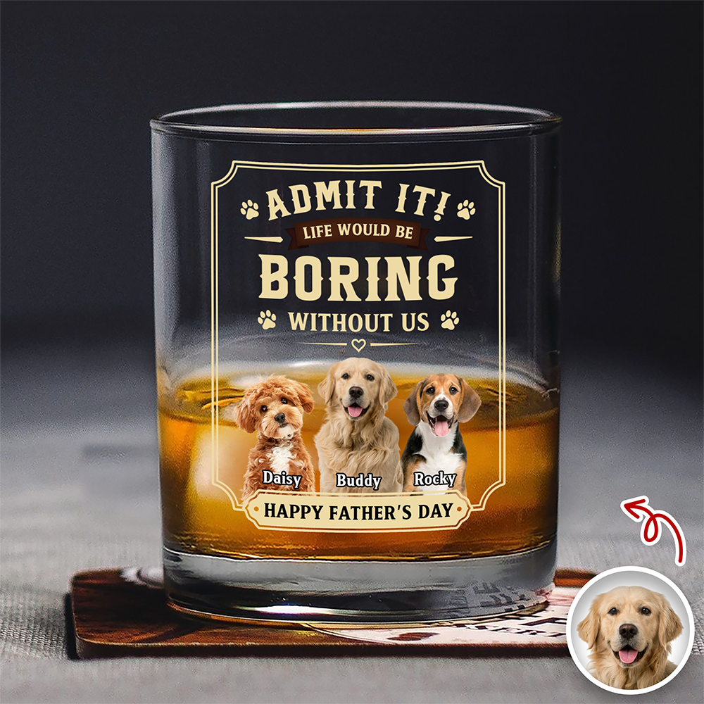 Personalized Pet Photo Whiskey Glass Custom Gift for Dad HN590 - Print Rock Glass GradoCreations