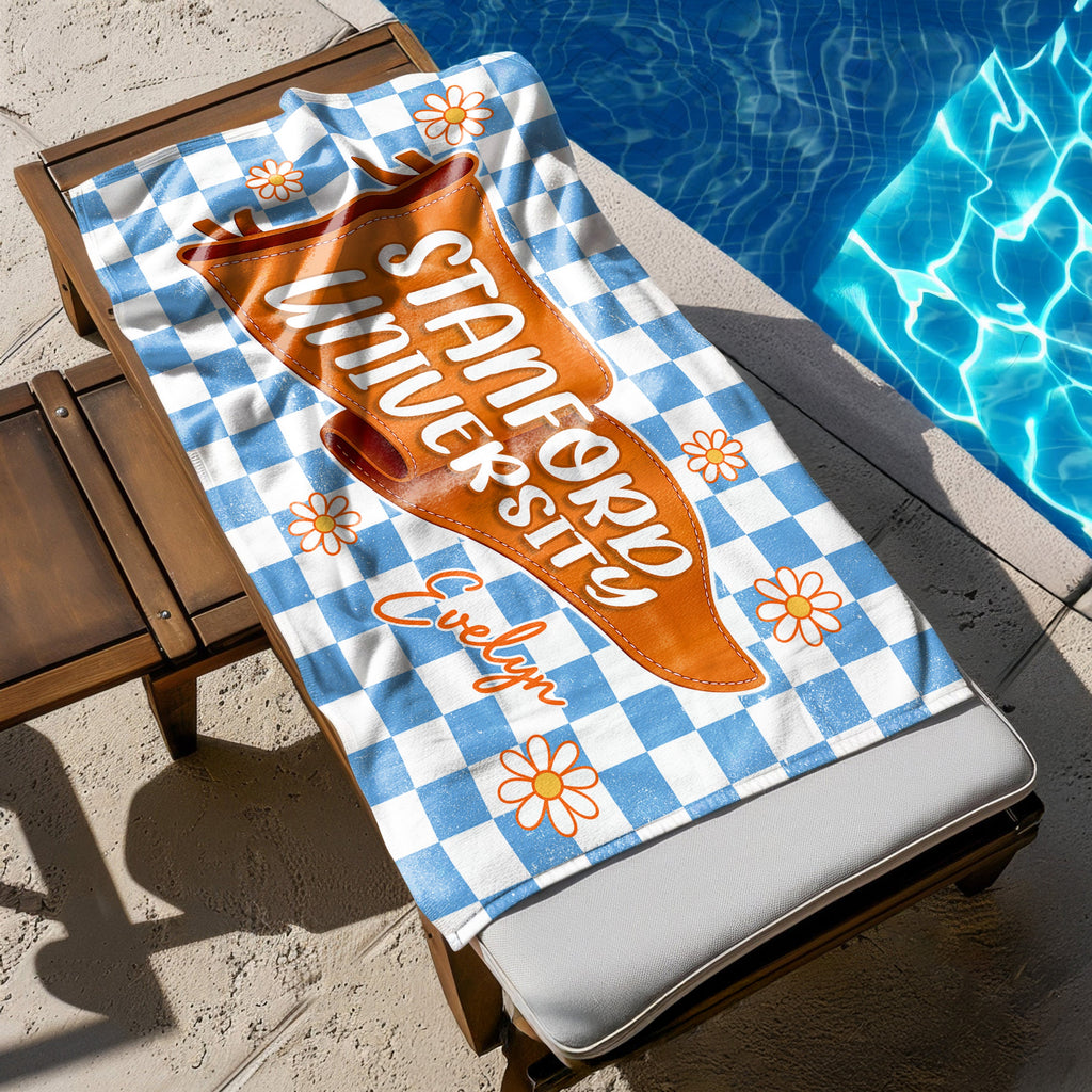 Personalized University Name Pennant Beach Towel Graduation Gift HN590 - Beach Towels GradoCreations
