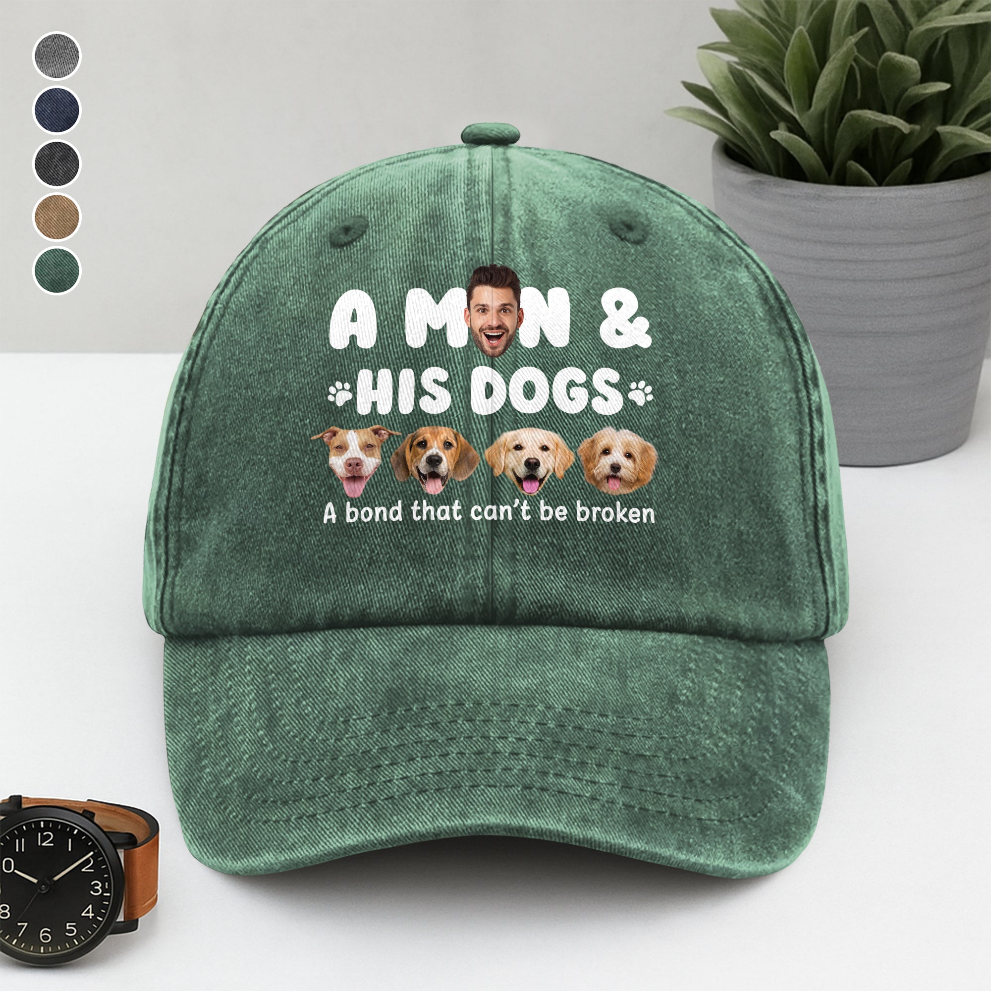 Personalized Washed Denim Baseball Cap Photo Gift for Dog Dad HN590 - Washed Denim Baseball Cap GradoCreations