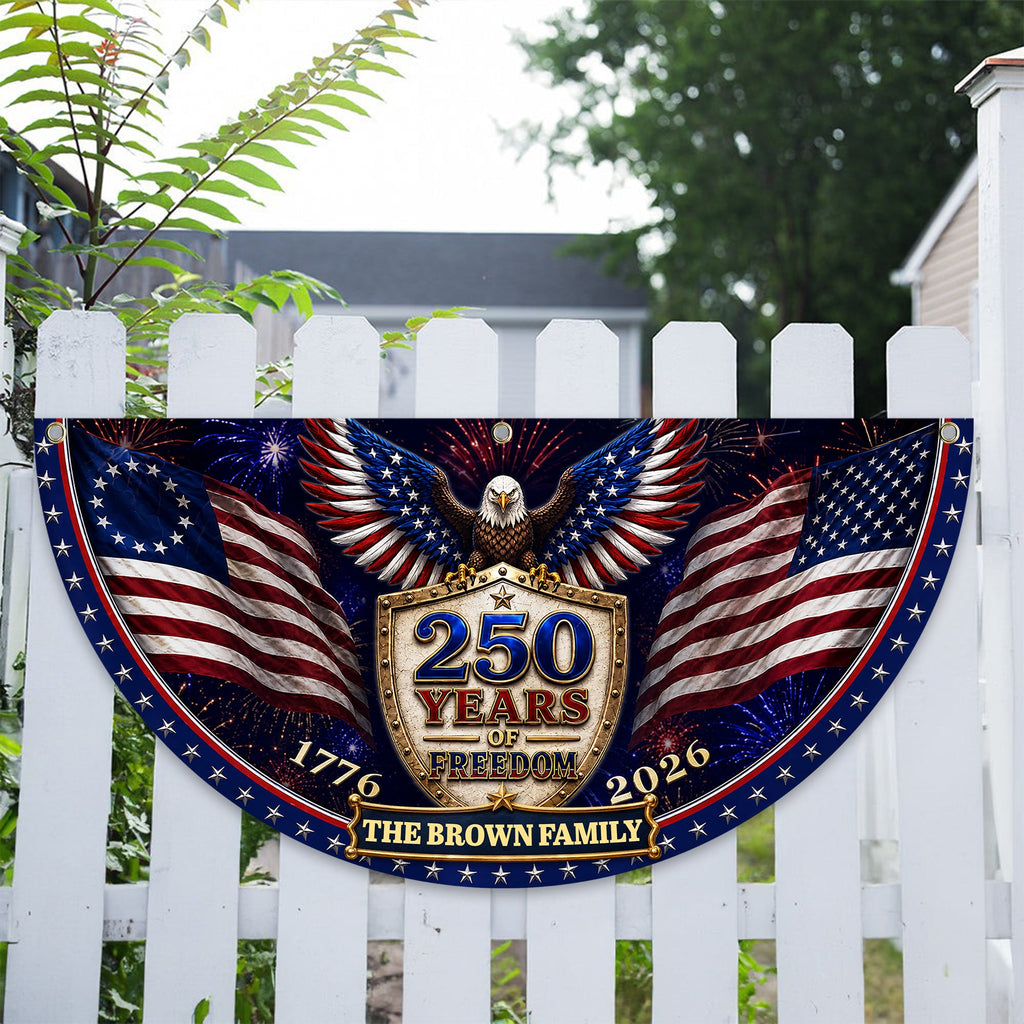 Personalized Family Name Patriotic Flag Custom 250th Birthday Gift HN590 - Non-Pleated Fan Flag GradoCreations