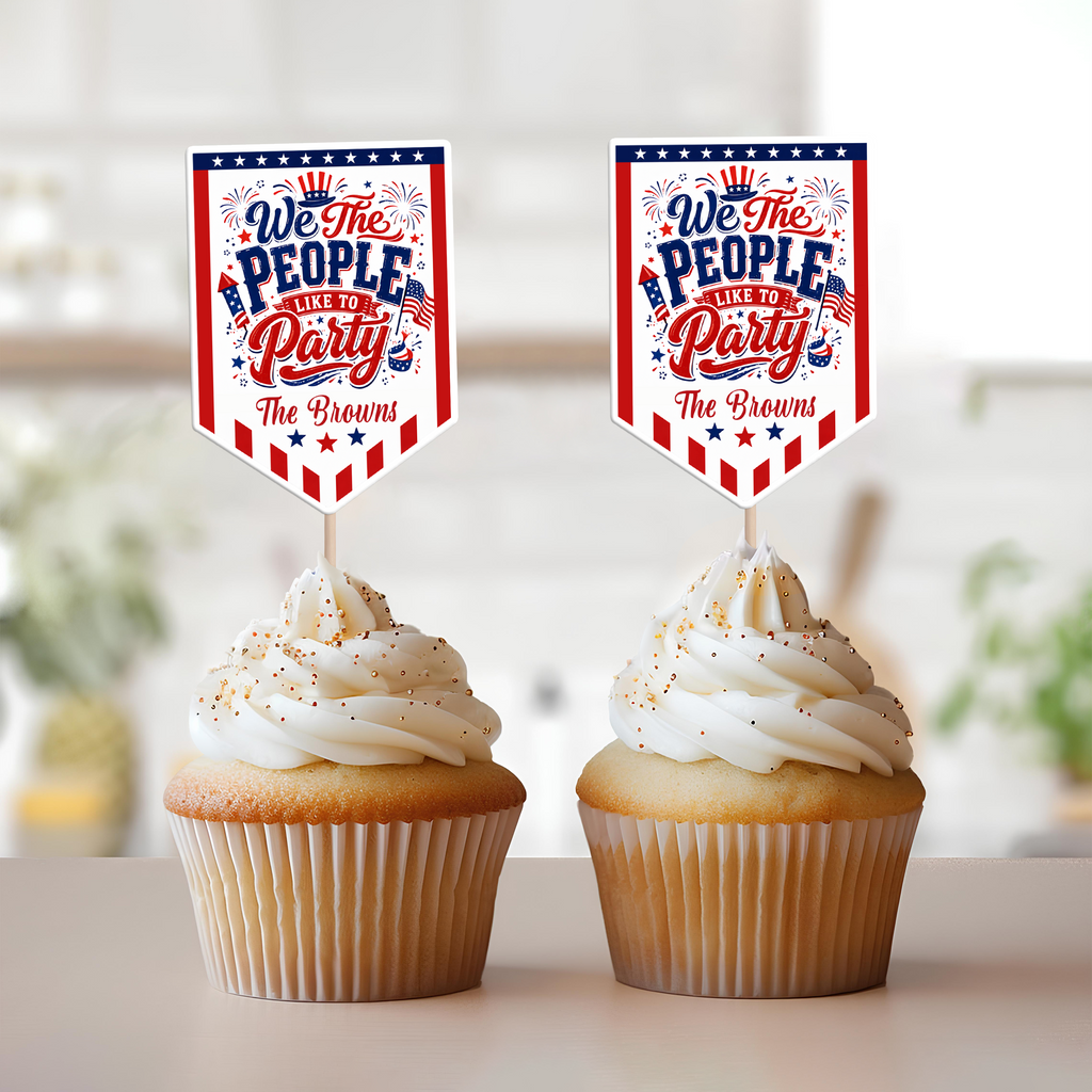 Personalized Cupcake Toppers USA Freedom Theme Custom Name Gift HN590 - Cupcake Topper GradoCreations