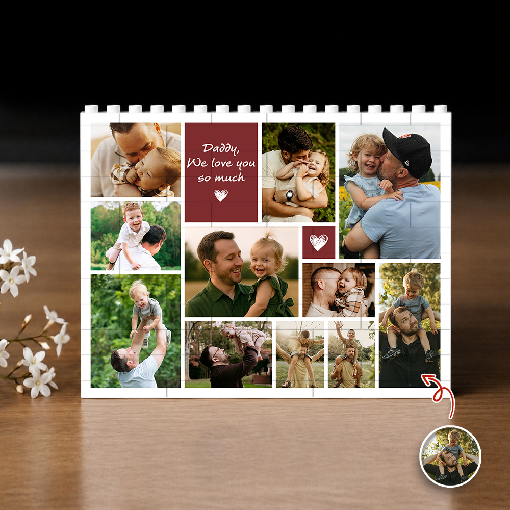 Personalized Photo Collage Puzzle Gift for Dad | Custom Name HN590 - Building Blocks GradoCreations