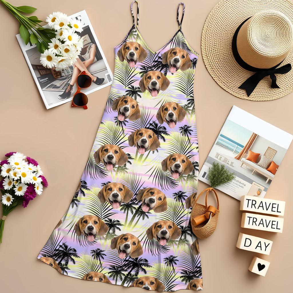 Personalized Dog Photo Maxi Dress Custom Summer Gift for Mom HN590 - Women's V-Neck Cami Maxi Dress GradoCreations