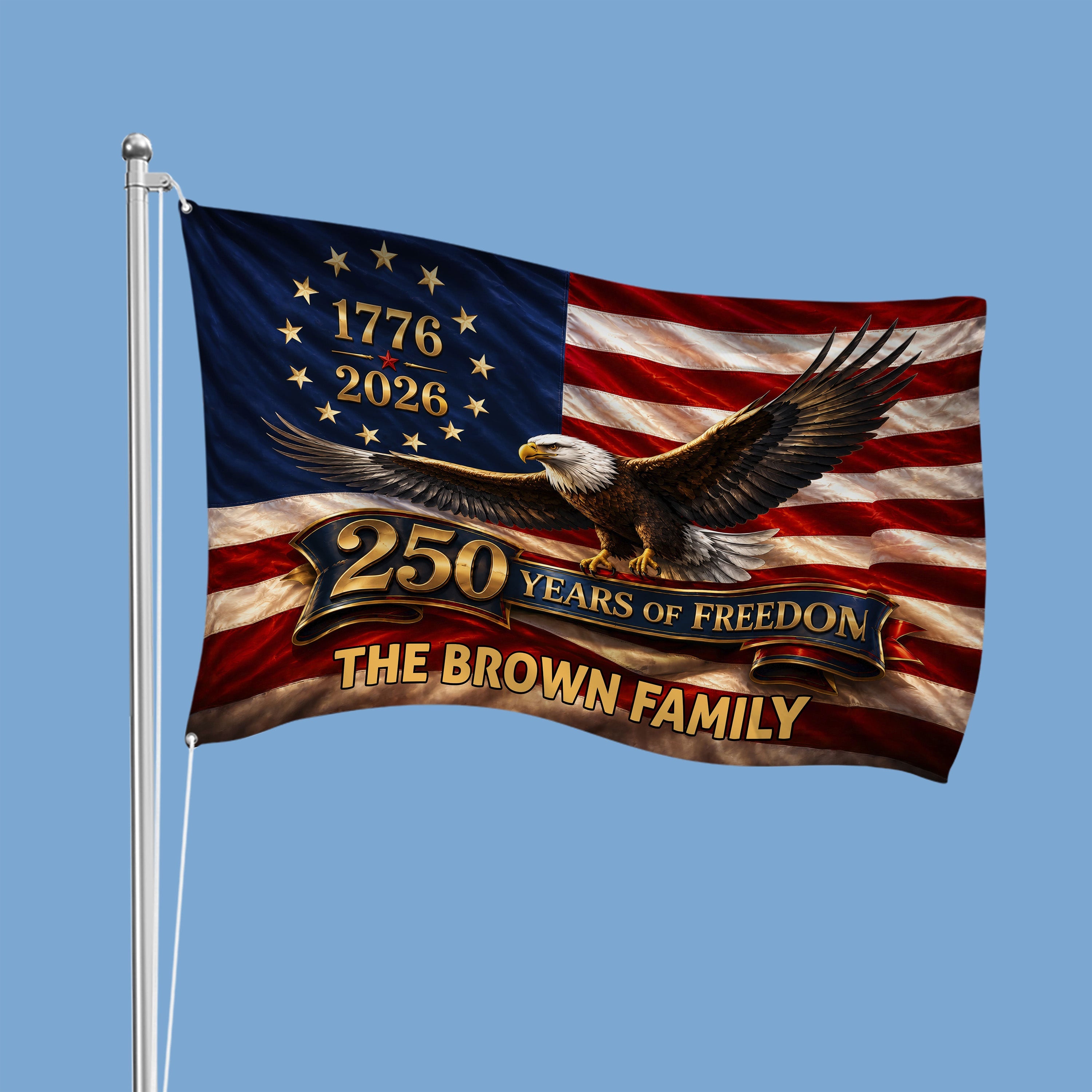 Personalized Eagle House Flag Family Name 250 Years Freedom HN590 - Banner House Flag GradoCreations