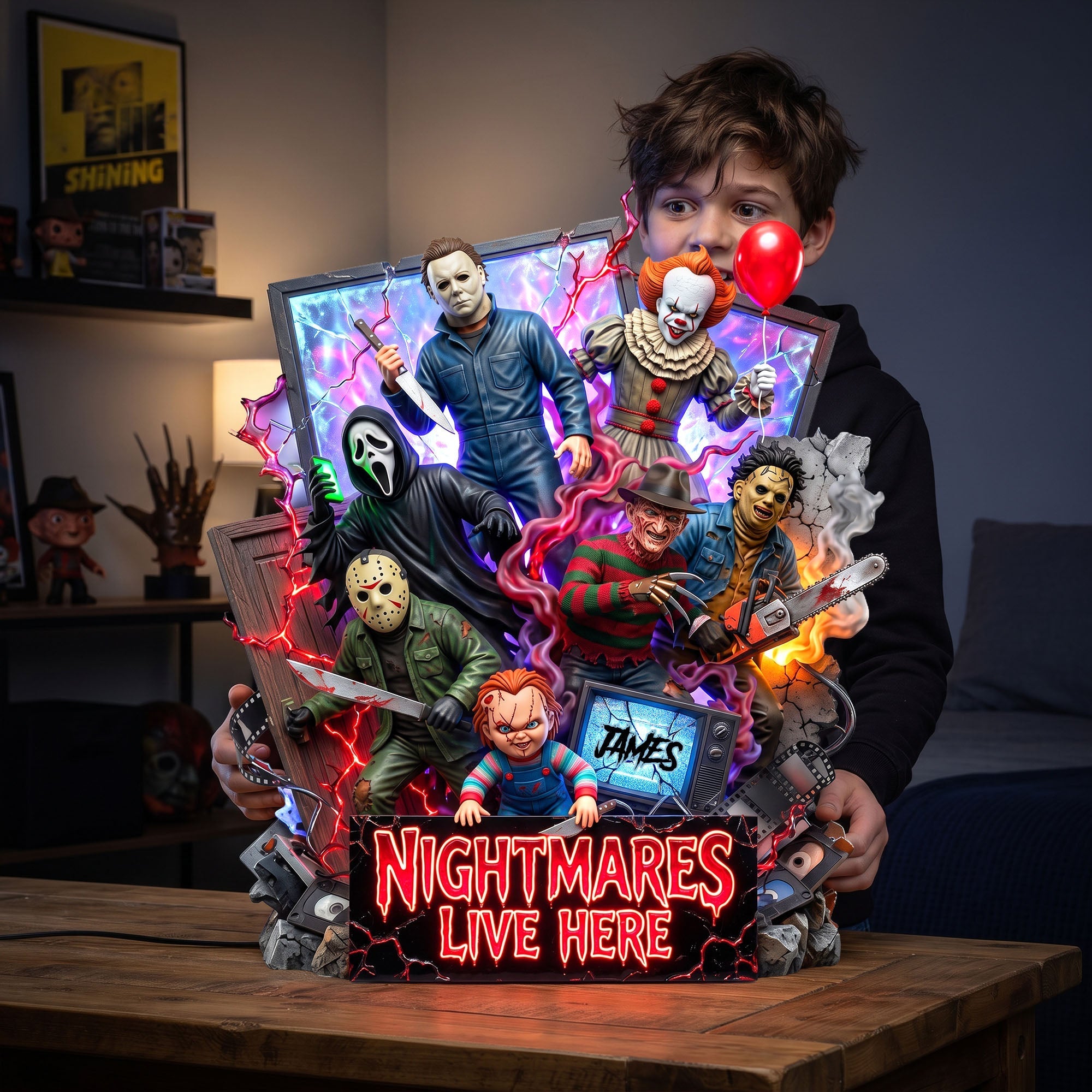 Personalized Acrylic Light Box with Horror Characters - Halloween Gift Acrylic Light Box GradoCreations