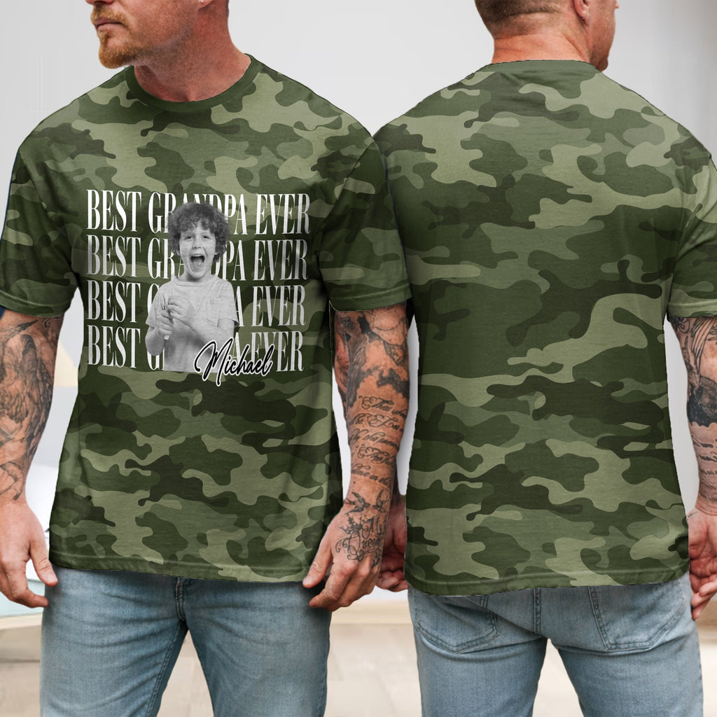 Personalized Camo Photo Shirt Gift for Dad Husband Grandpa HN590 - AOP Tshirt GradoCreations