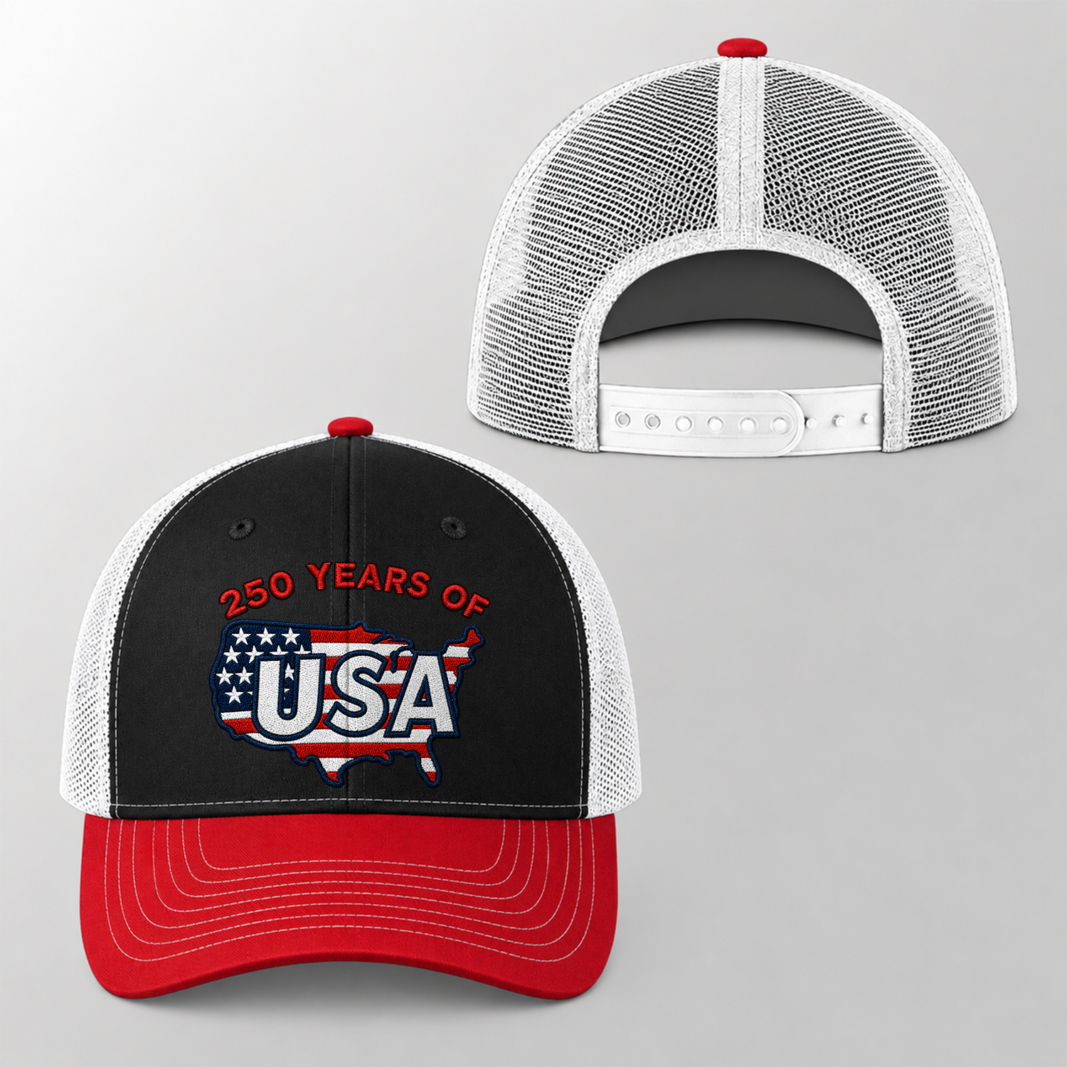 Personalized 250 Years of America Trucker Hat Gift for July 4th HN590 - Embroidered Trucker Hat GradoCreations