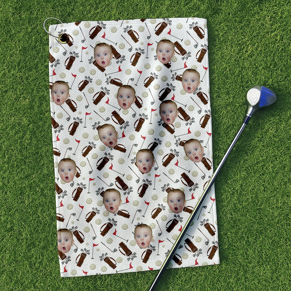 Personalized Microfiber Golf Towel with Custom Funny Face Gift for Dad, Grandpa, Golf Lovers