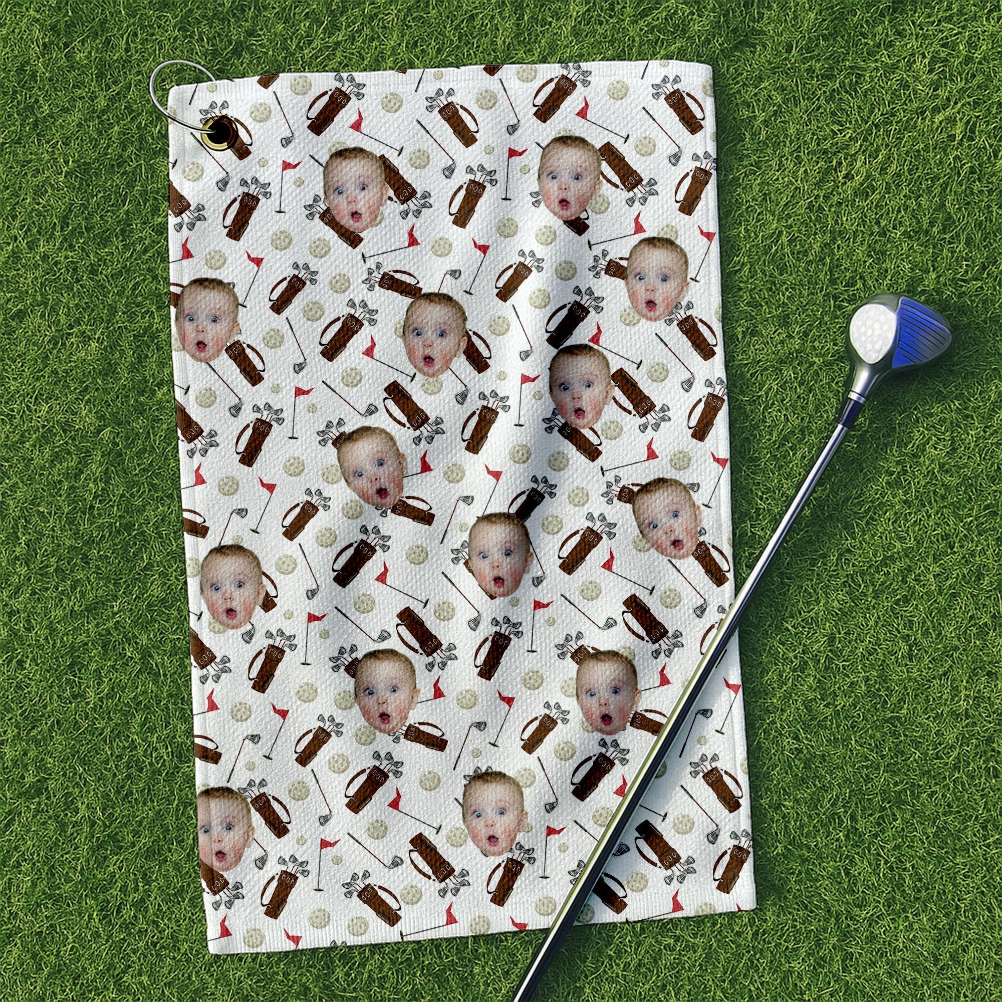 Personalized Microfiber Golf Towel with Custom Funny Face Gift for Dad, Grandpa, Golf Lovers