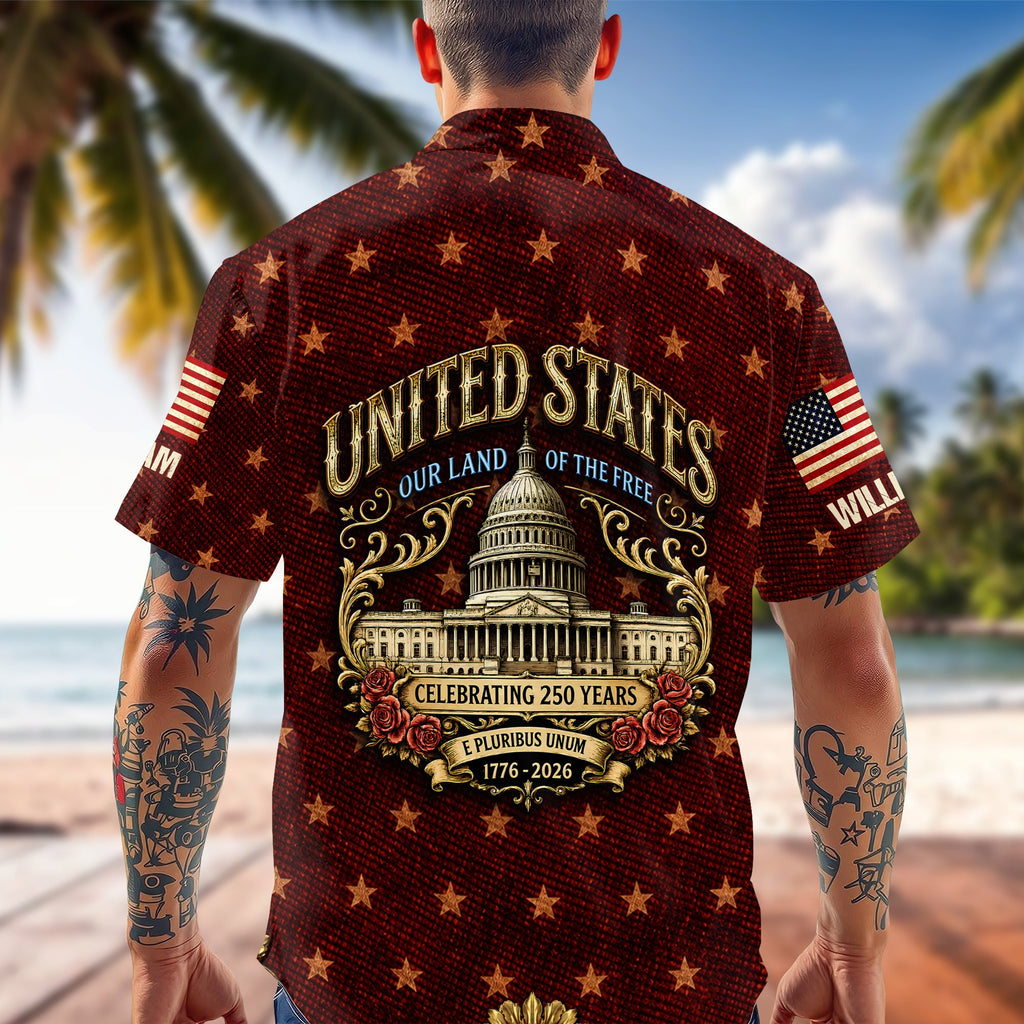 Custom Name Hawaiian Shirt Patriotic Eagle USA 250th Gift HN590 - AOP Hawai Shirt GradoCreations