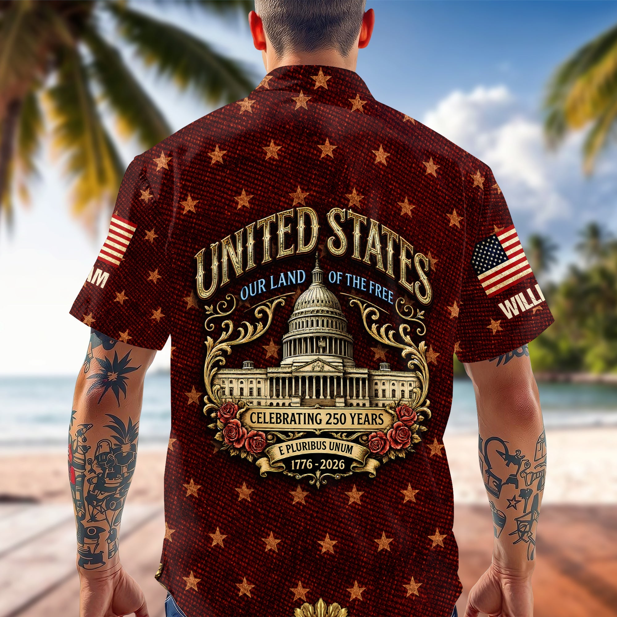 Custom Name Hawaiian Shirt Patriotic Eagle USA 250th Gift HN590 - AOP Hawai Shirt GradoCreations