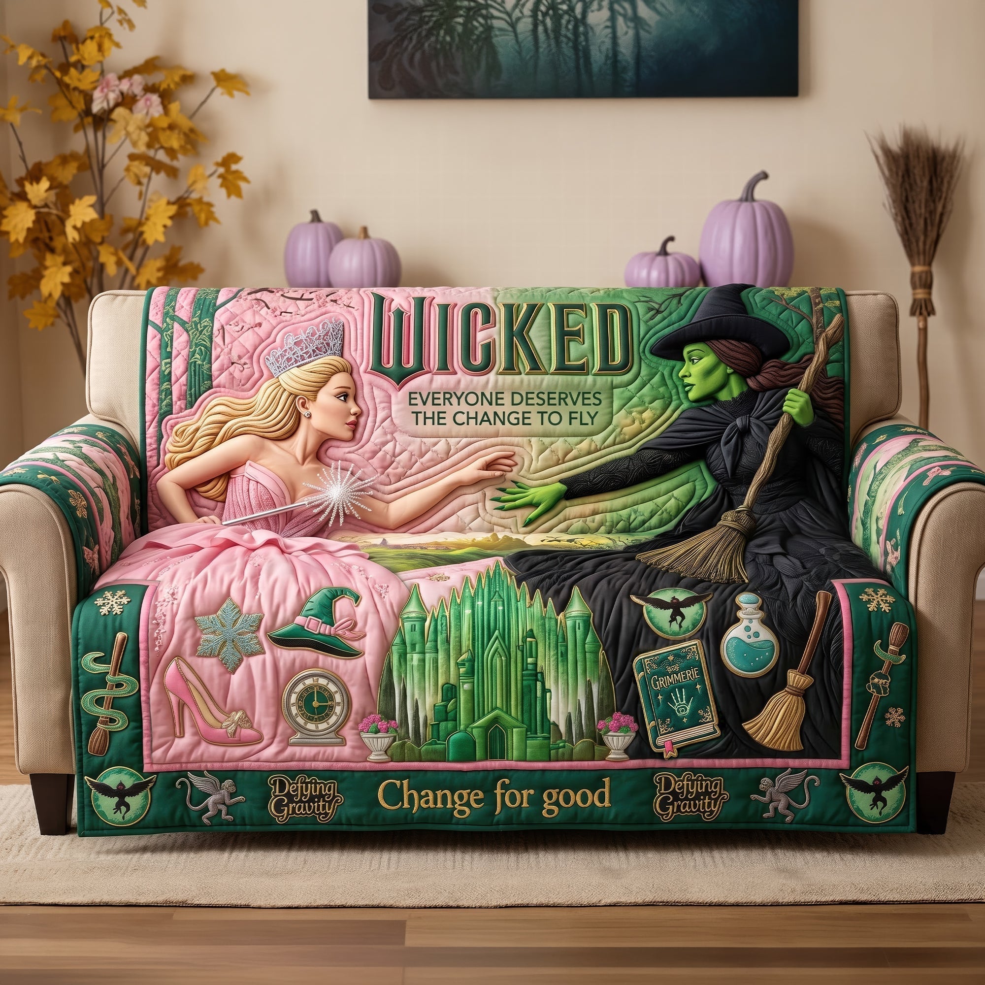 Personalized Quilted Sofa Cover Wicked Design Gift for Movie Fans Quited Sofa Cover GradoCreations